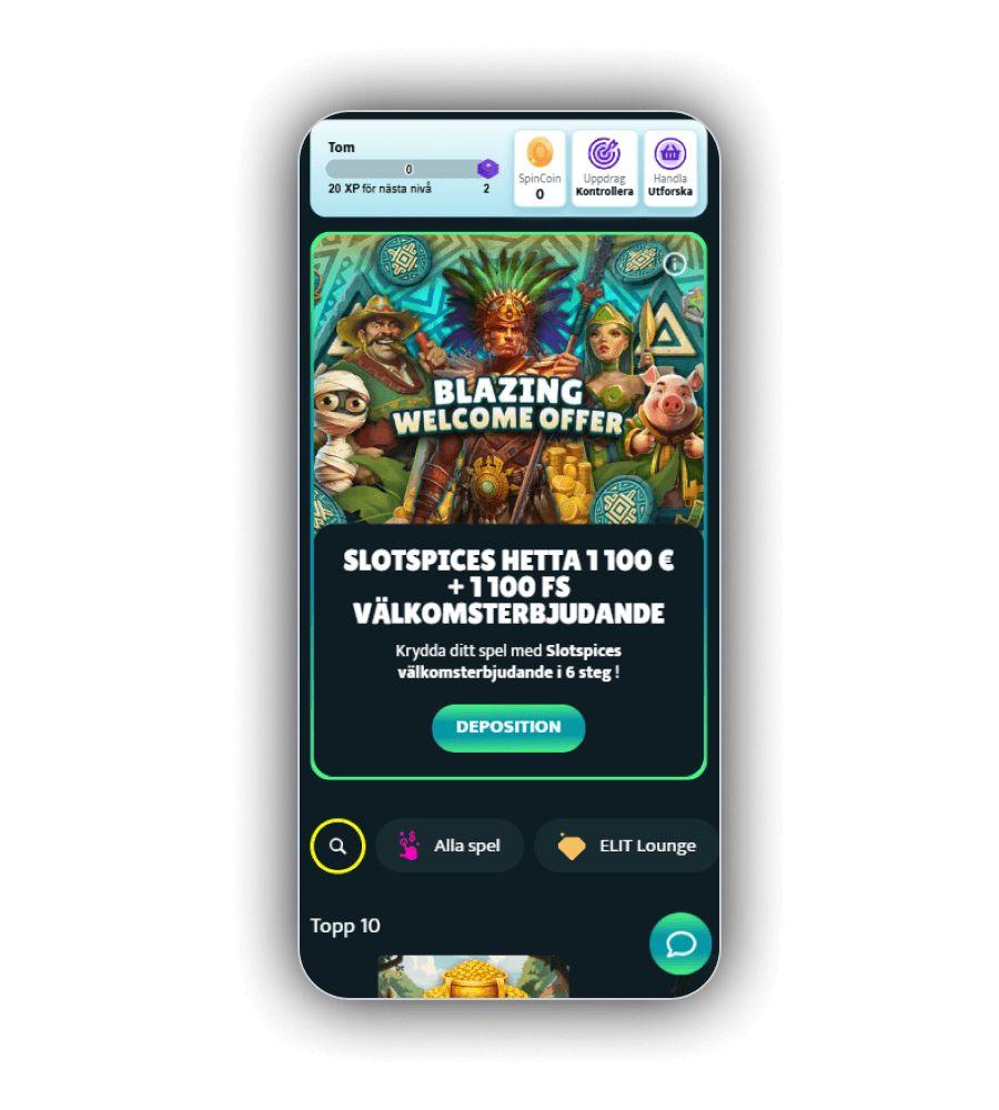 SlotSpice casinolobby och spelrutnät